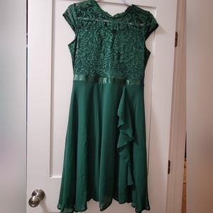 Deep Green Lace and Silk Dress